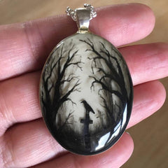 Gothic Cat Forest Charm Necklace Witch Jewelry Gift