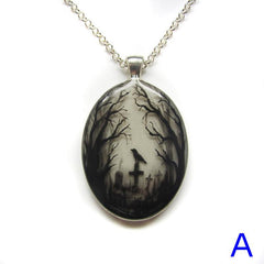 Gothic Cat Forest Charm Necklace Witch Jewelry Gift