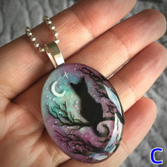 Gothic Cat Forest Charm Necklace Witch Jewelry Gift