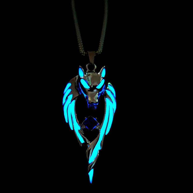 Glow In The Dark Wolf Pendant Necklace for Men