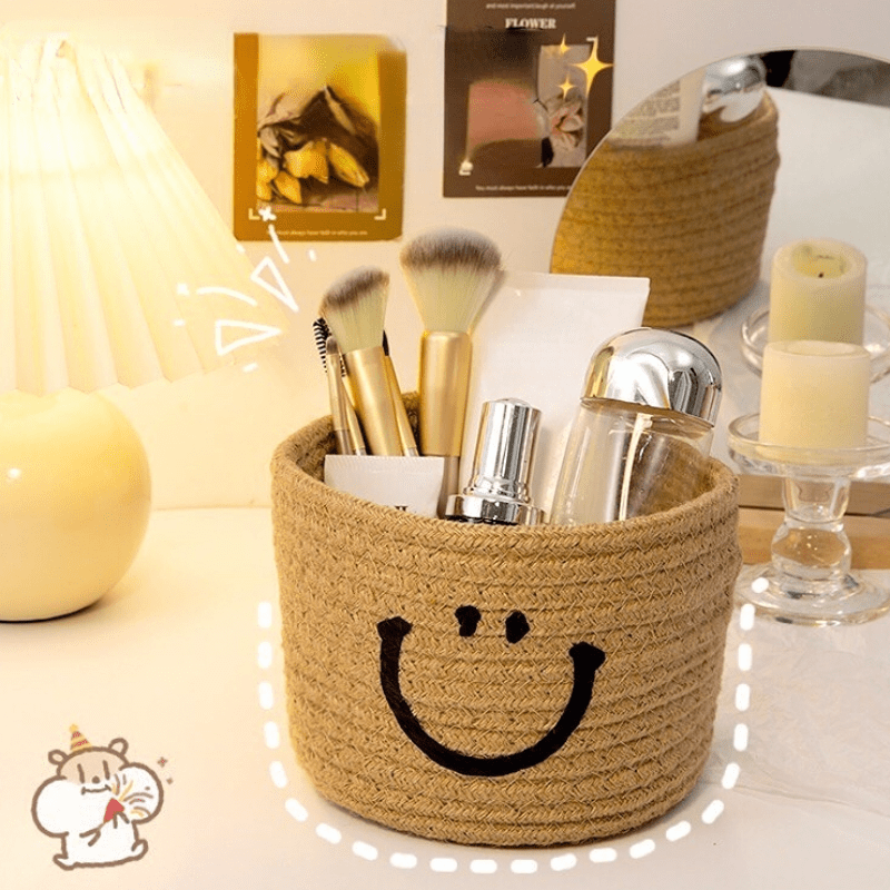 Happy Face Woven Storage Basket Desktop Storage Box Basket