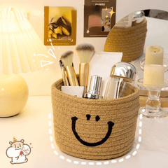 Happy Face Woven Storage Basket Desktop Storage Box Basket