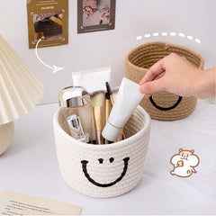 Happy Face Woven Storage Basket Desktop Storage Box Basket
