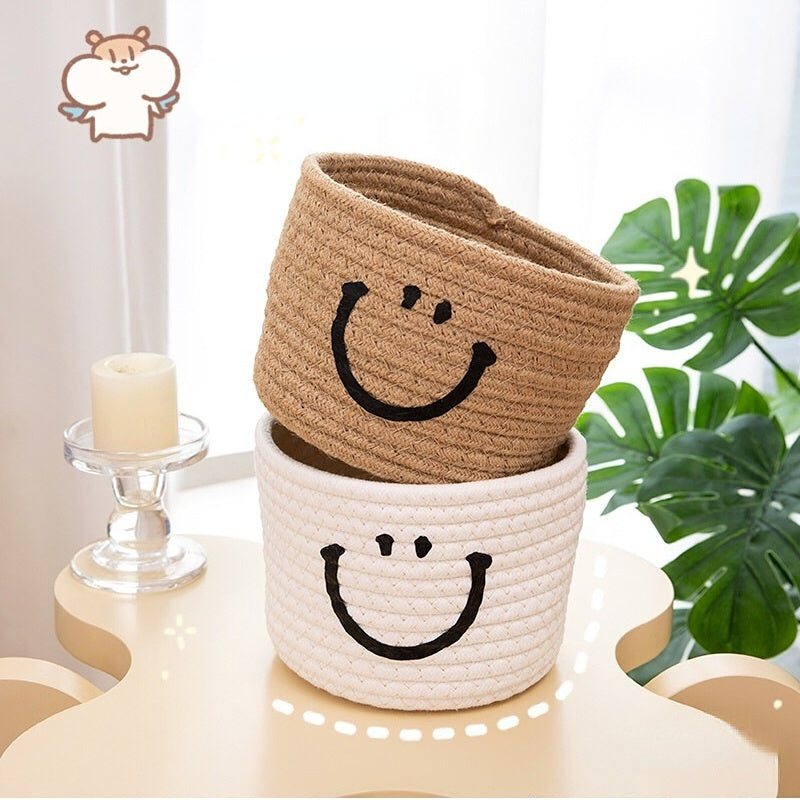 Happy Face Woven Storage Basket Desktop Storage Box Basket