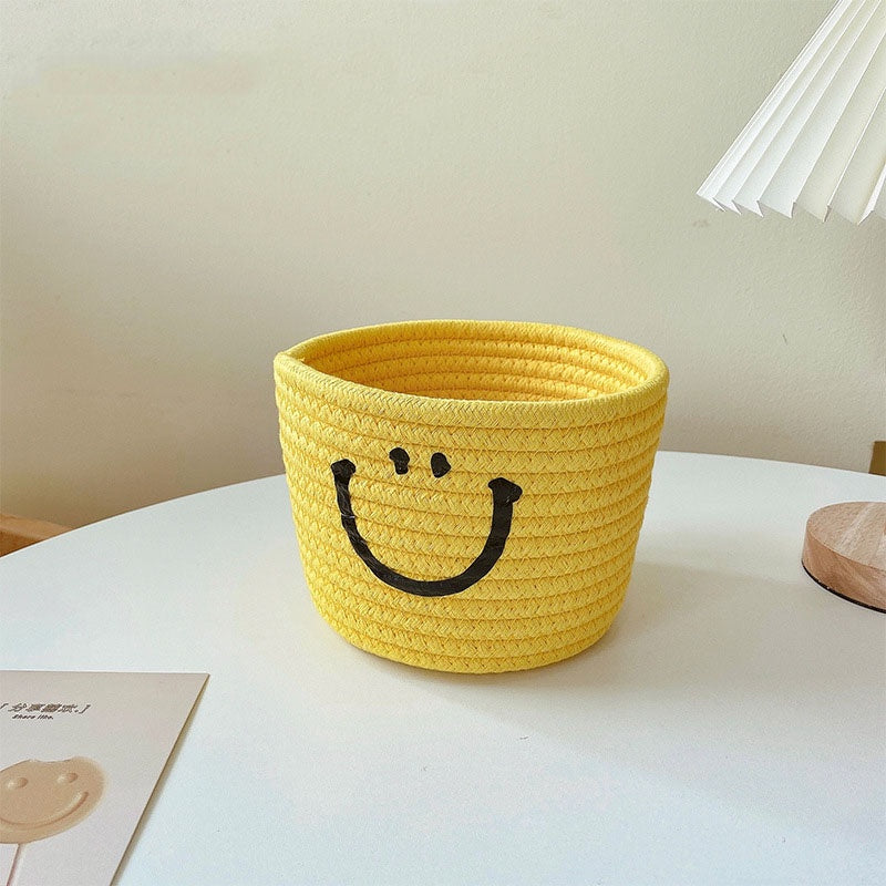 Happy Face Woven Storage Basket Desktop Storage Box Basket