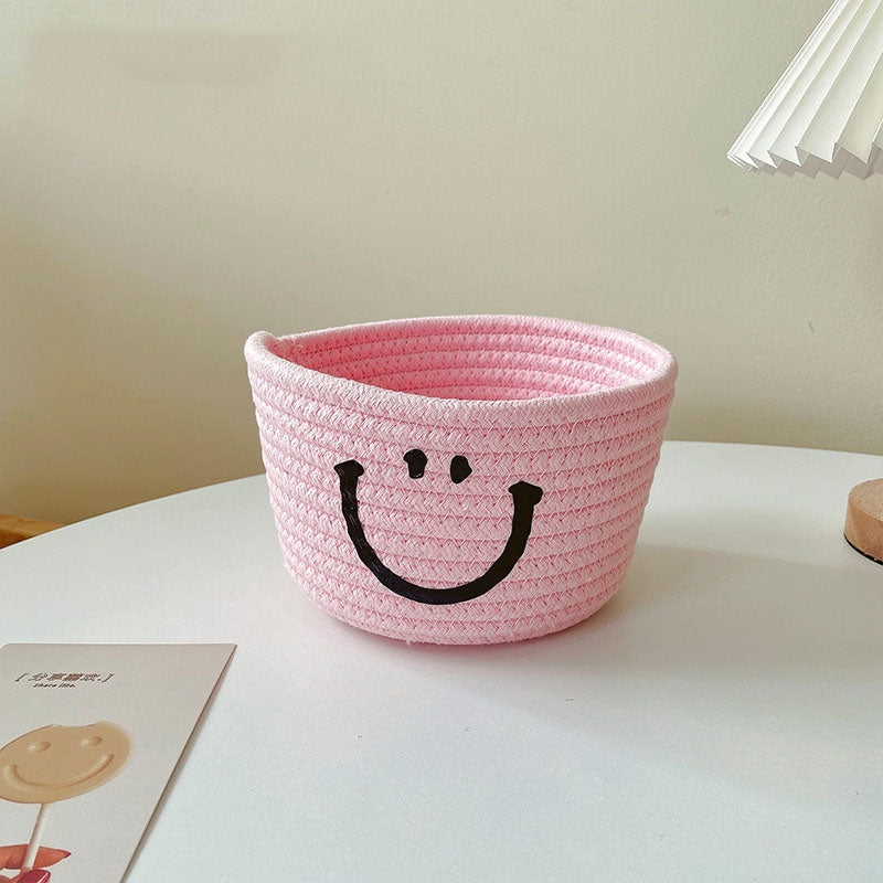 Happy Face Woven Storage Basket Desktop Storage Box Basket
