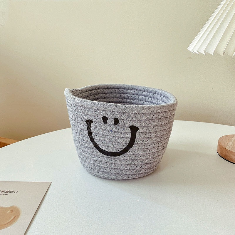Happy Face Woven Storage Basket Desktop Storage Box Basket