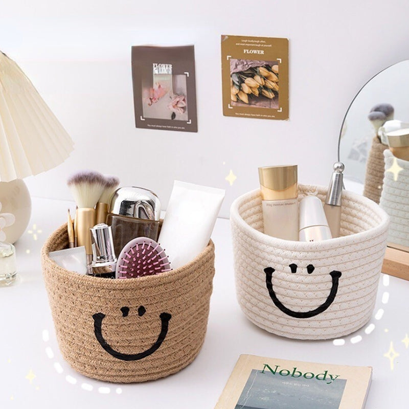 Happy Face Woven Storage Basket Desktop Storage Box Basket