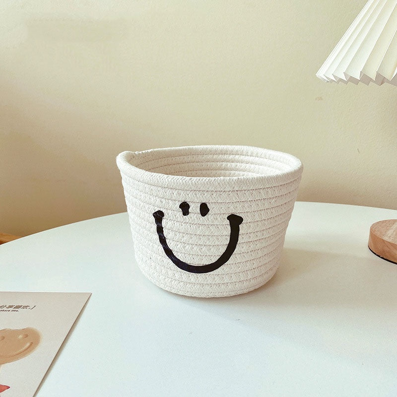 Happy Face Woven Storage Basket Desktop Storage Box Basket