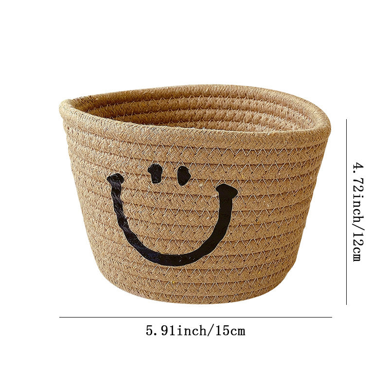 Happy Face Woven Storage Basket Desktop Storage Box Basket