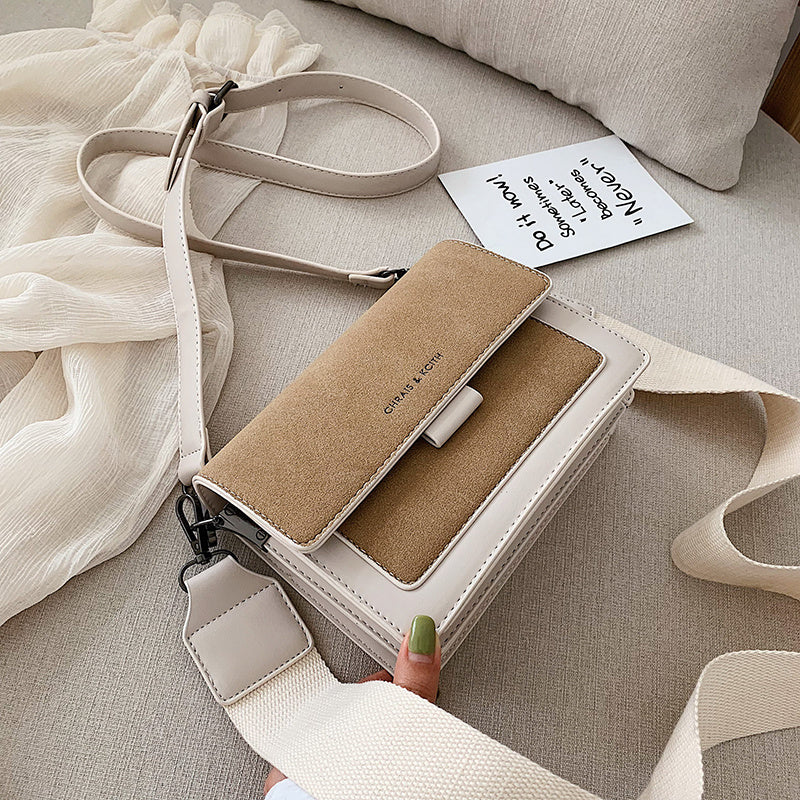 Two Tone Suede Crossbody Bag Mini Square Flap Purse Women's Shoulder Bag
