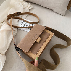 Two Tone Suede Crossbody Bag Mini Square Flap Purse Women's Shoulder Bag