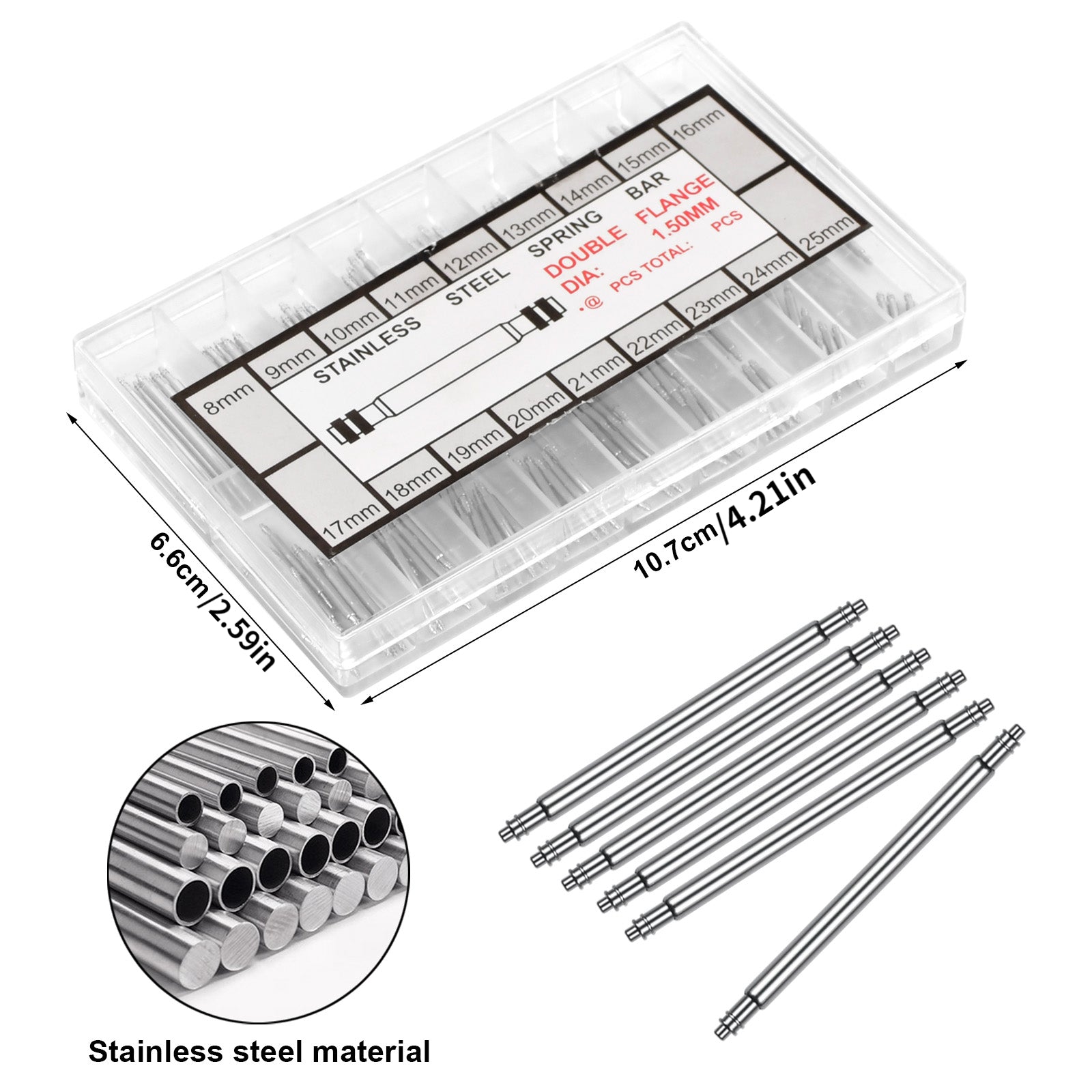 180Pcs Watch Strap Pins Spring Bar Steel Watch Band Pins Various Sizes