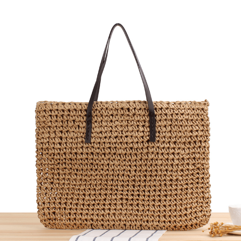 Large Capacity Casual Straw Bag Solid Hand-woven