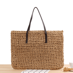 Large Capacity Casual Straw Bag Solid Hand-woven