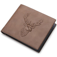 Deer Head Relief Men Leather Wallet Short Slim Male Purse