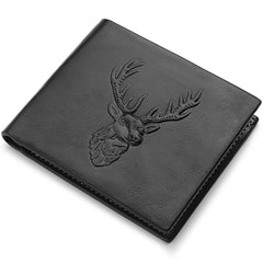 Deer Head Relief Men Leather Wallet Short Slim Male Purse
