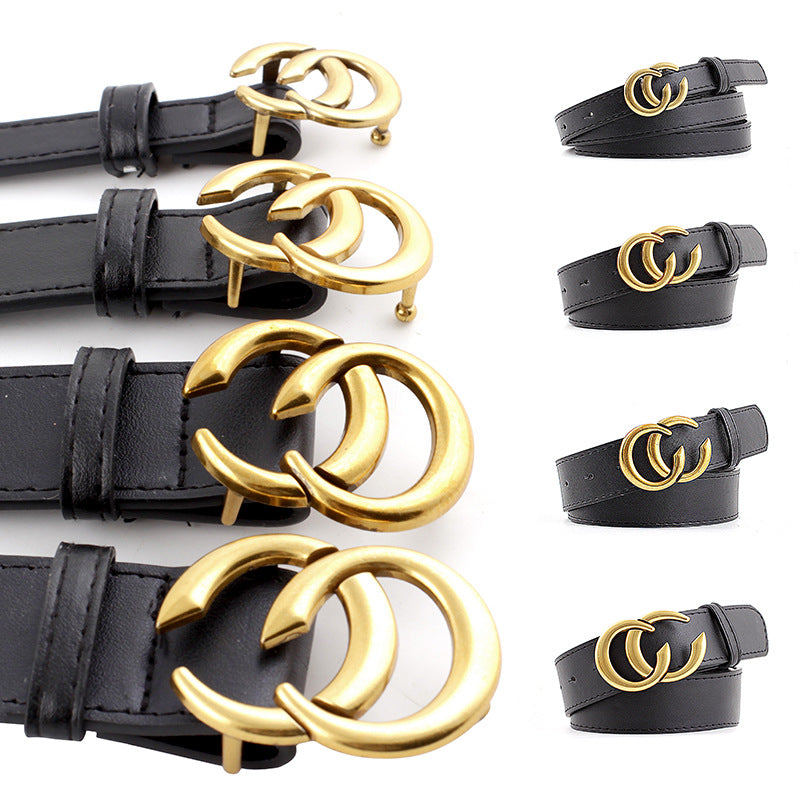 CC Leather Belt Retro Smooth Buckle Jeans Decorative Pants Belt