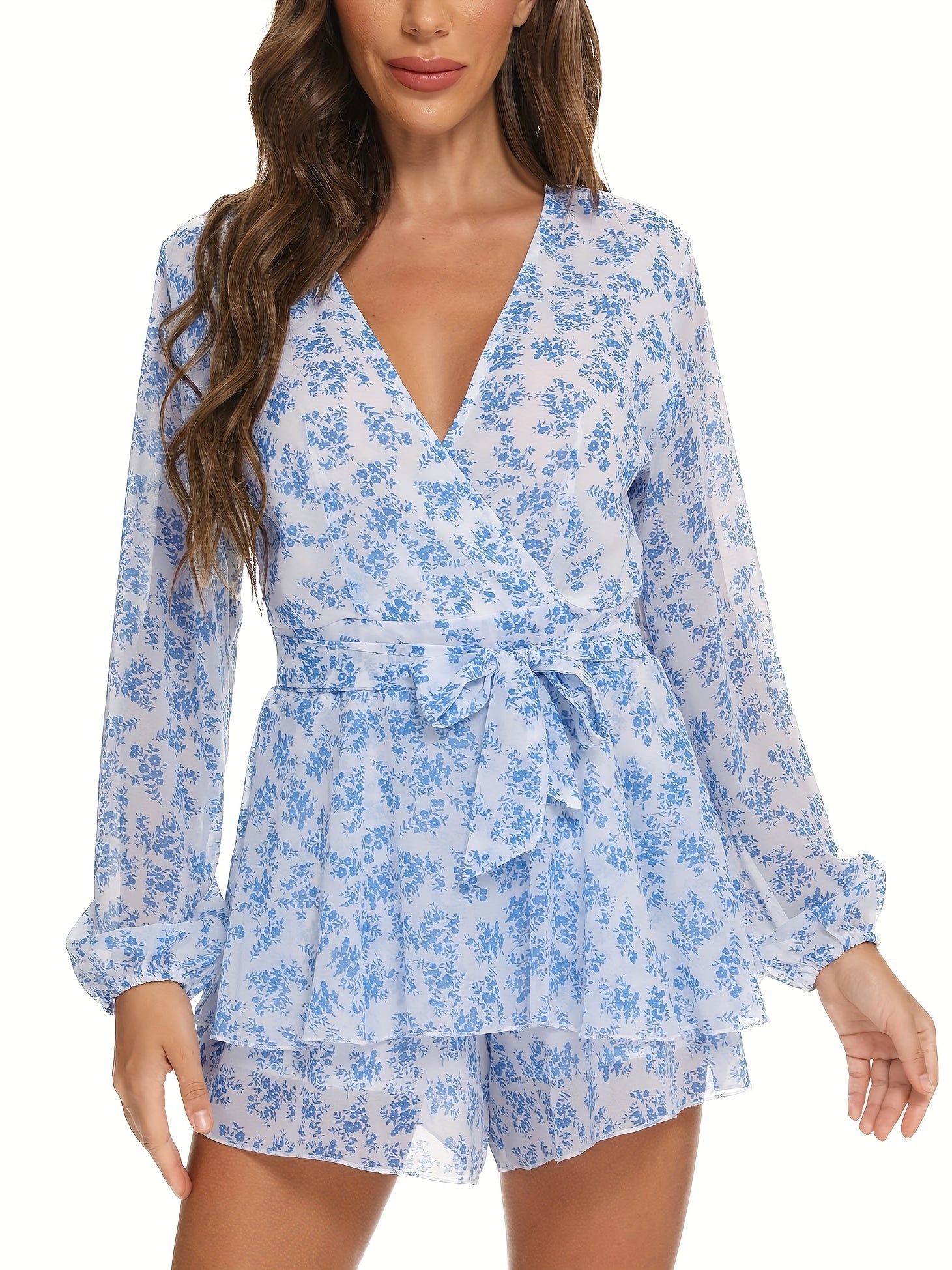 Ruffle Layered Romper Long Sleeve Jumpsuit