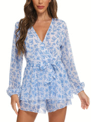 Ruffle Layered Romper Long Sleeve Jumpsuit