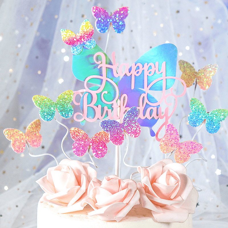 7 Piece Butterfly Cake Flag Set for Birthday Party