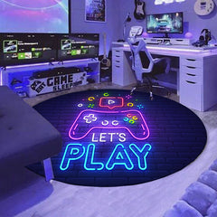 Colorful Circular Gaming Elements Floor Mat - Fun Console Pattern Design