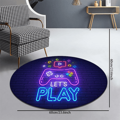Colorful Circular Gaming Elements Floor Mat - Fun Console Pattern Design