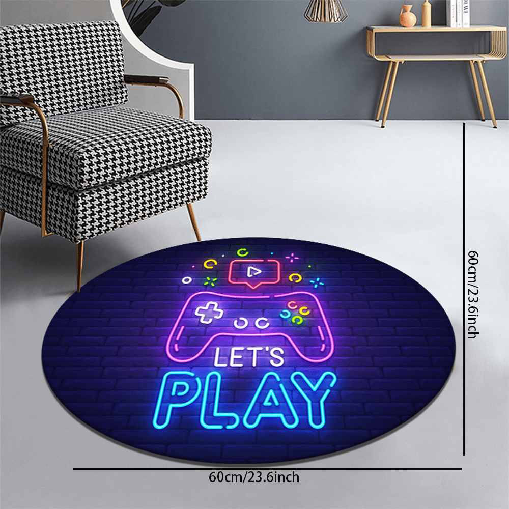 Colorful Circular Gaming Elements Floor Mat - Fun Console Pattern Design