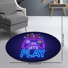 Colorful Circular Gaming Elements Floor Mat - Fun Console Pattern Design