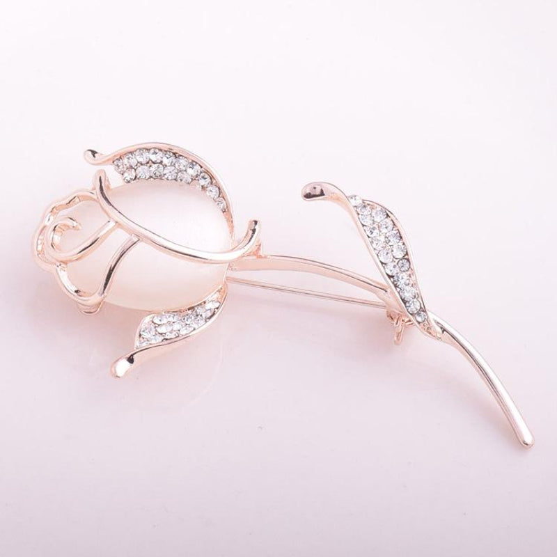 Crystal Rose Flower Golden Brooches Pins Corsage Scarf Clips