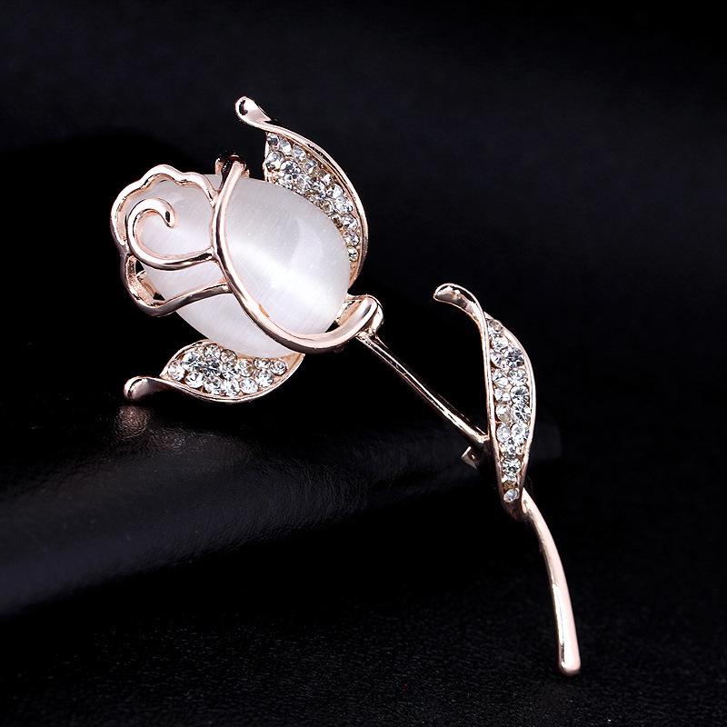 Crystal Rose Flower Golden Brooches Pins Corsage Scarf Clips