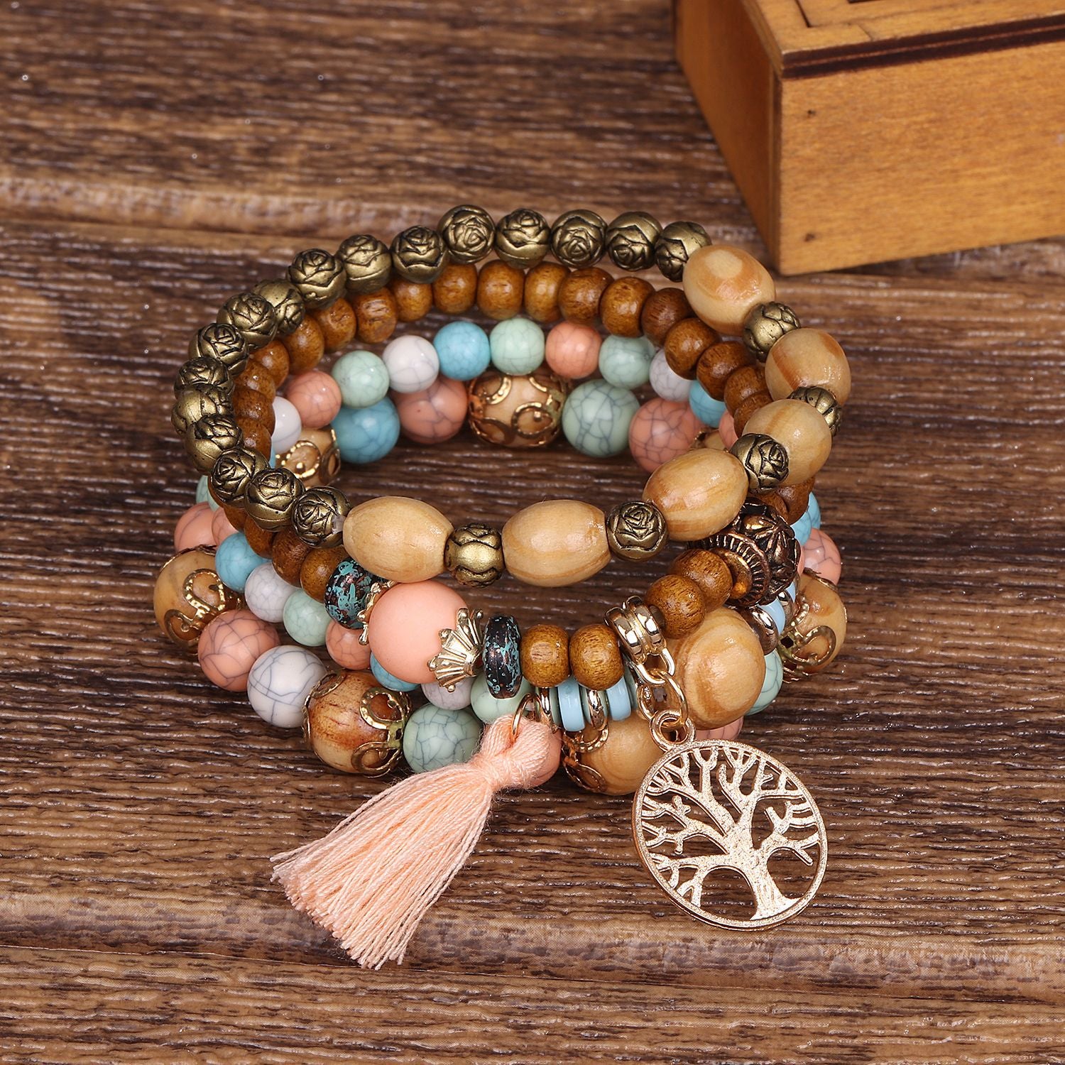 Tree Of Life Pendant Multilayer Bracelet Bead Set Bohemian Ethnic Jewelry