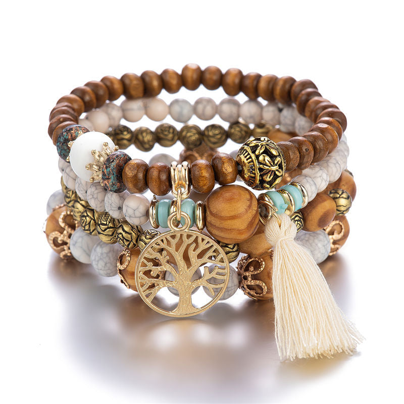 Tree Of Life Pendant Multilayer Bracelet Bead Set Bohemian Ethnic Jewelry