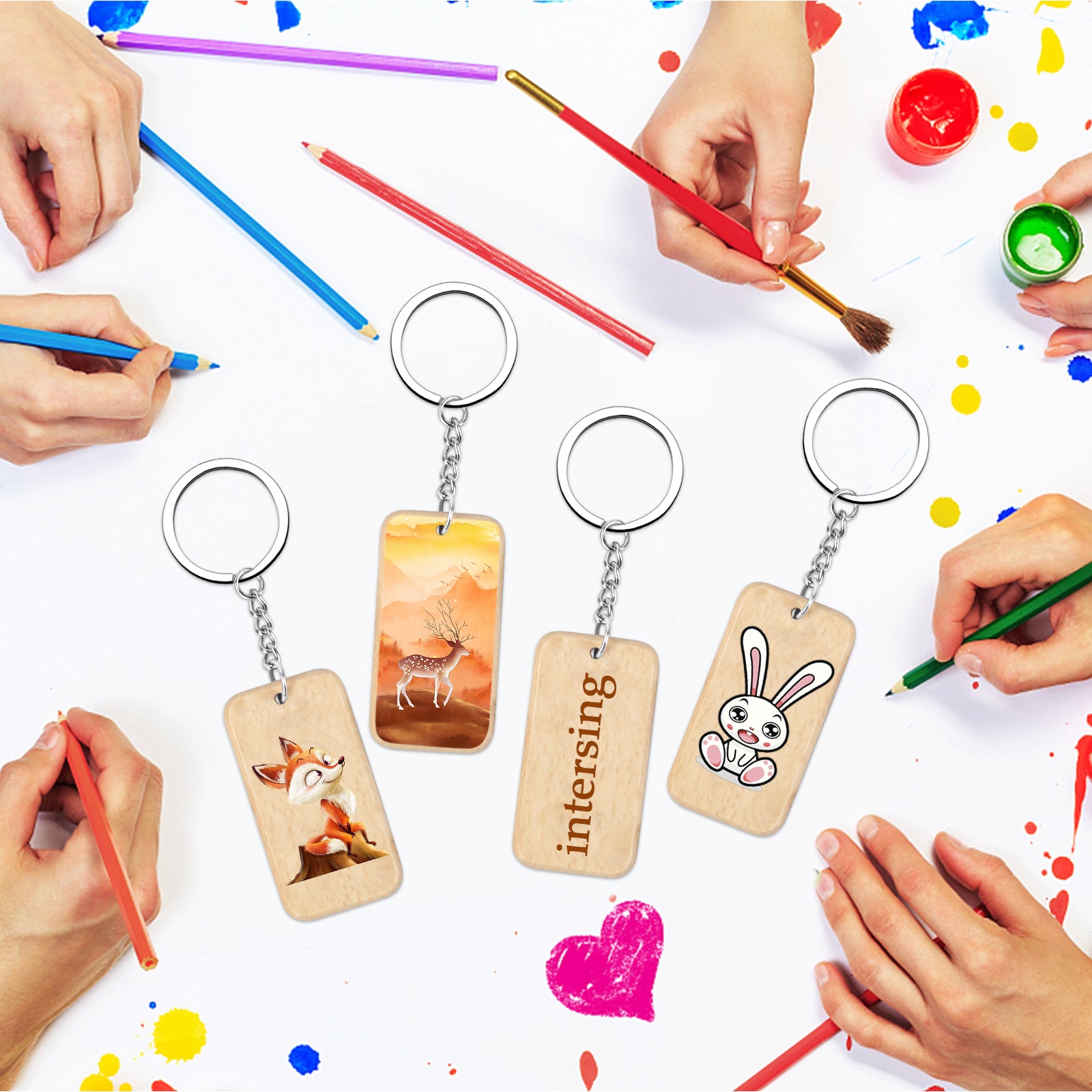 15Pcs Wooden Key Chain Blank Wooden Keyring Natural Key Tag DIY Crafts