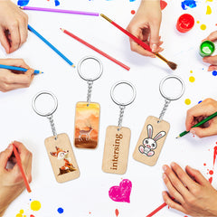15Pcs Wooden Key Chain Blank Wooden Keyring Natural Key Tag DIY Crafts
