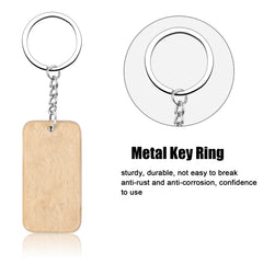 15Pcs Wooden Key Chain Blank Wooden Keyring Natural Key Tag DIY Crafts