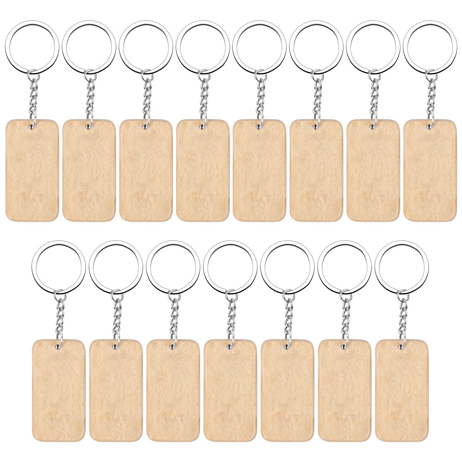15Pcs Wooden Key Chain Blank Wooden Keyring Natural Key Tag DIY Crafts