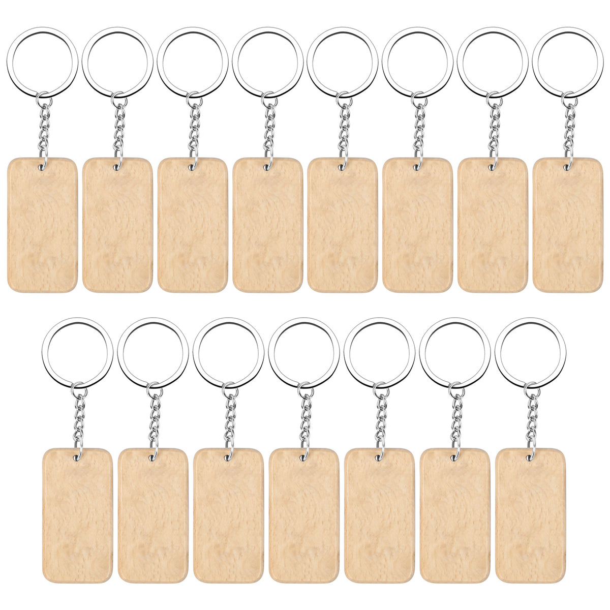 15Pcs Wooden Key Chain Blank Wooden Keyring Natural Key Tag DIY Crafts
