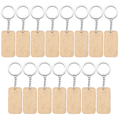 15Pcs Wooden Key Chain Blank Wooden Keyring Natural Key Tag DIY Crafts