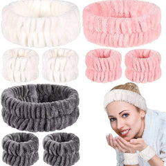 2 Pcs Wrist Wash Bands & 1 Pcs Face Washing Headband Set