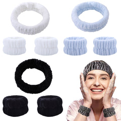 2 Pcs Wrist Wash Bands & 1 Pcs Face Washing Headband Set