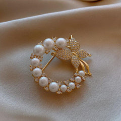 Zircon Faux Pearl Butterfly Brooch Pin Ladies Corsage