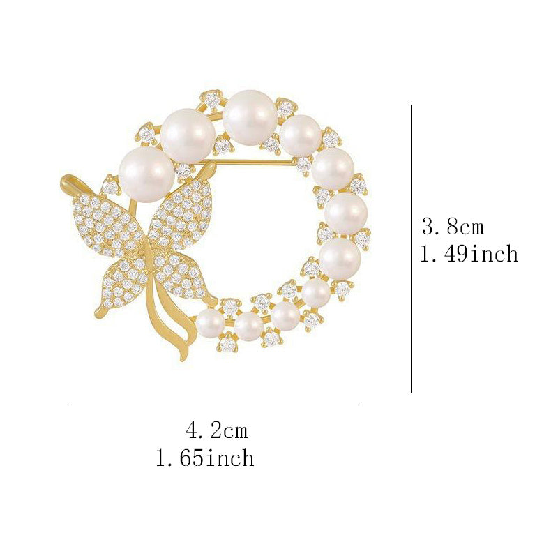 Zircon Faux Pearl Butterfly Brooch Pin Ladies Corsage