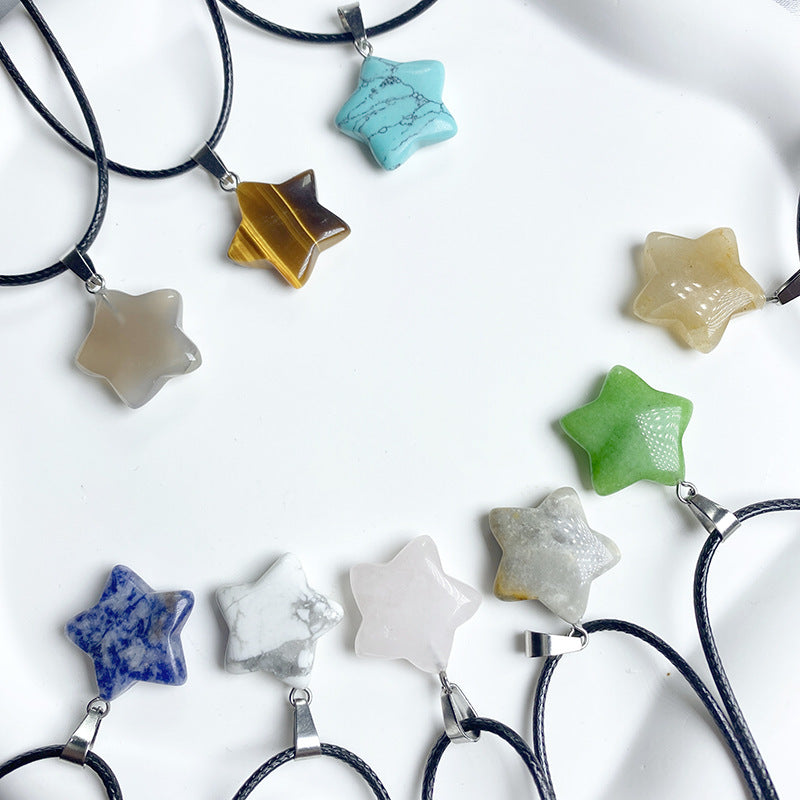 Quartz Stone Pendant Necklace with Five-point Star Shape