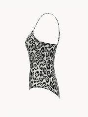 Leopard Print V neck Cami Bodysuit Sexy One Piece Bodysuit