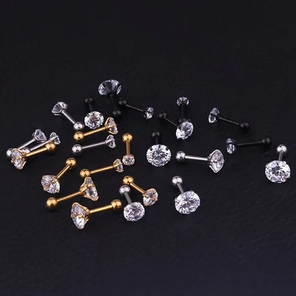 6mm Gem Stainless Steel Earring Titanium Screw Back Pack Of Earrings Hip Hop