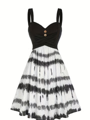  Colorblock Tie Dye V Neck A line Cami Dress
