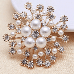 Snowflake Brooch For Wedding Faux Pearl Austrian Crystal Gift