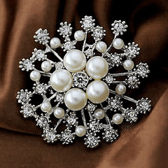 Snowflake Brooch For Wedding Faux Pearl Austrian Crystal Gift