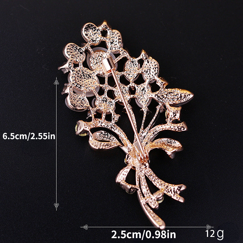 Golden Flower Bouquet Brooch Corsage Scarf Clips Pins Brooches
